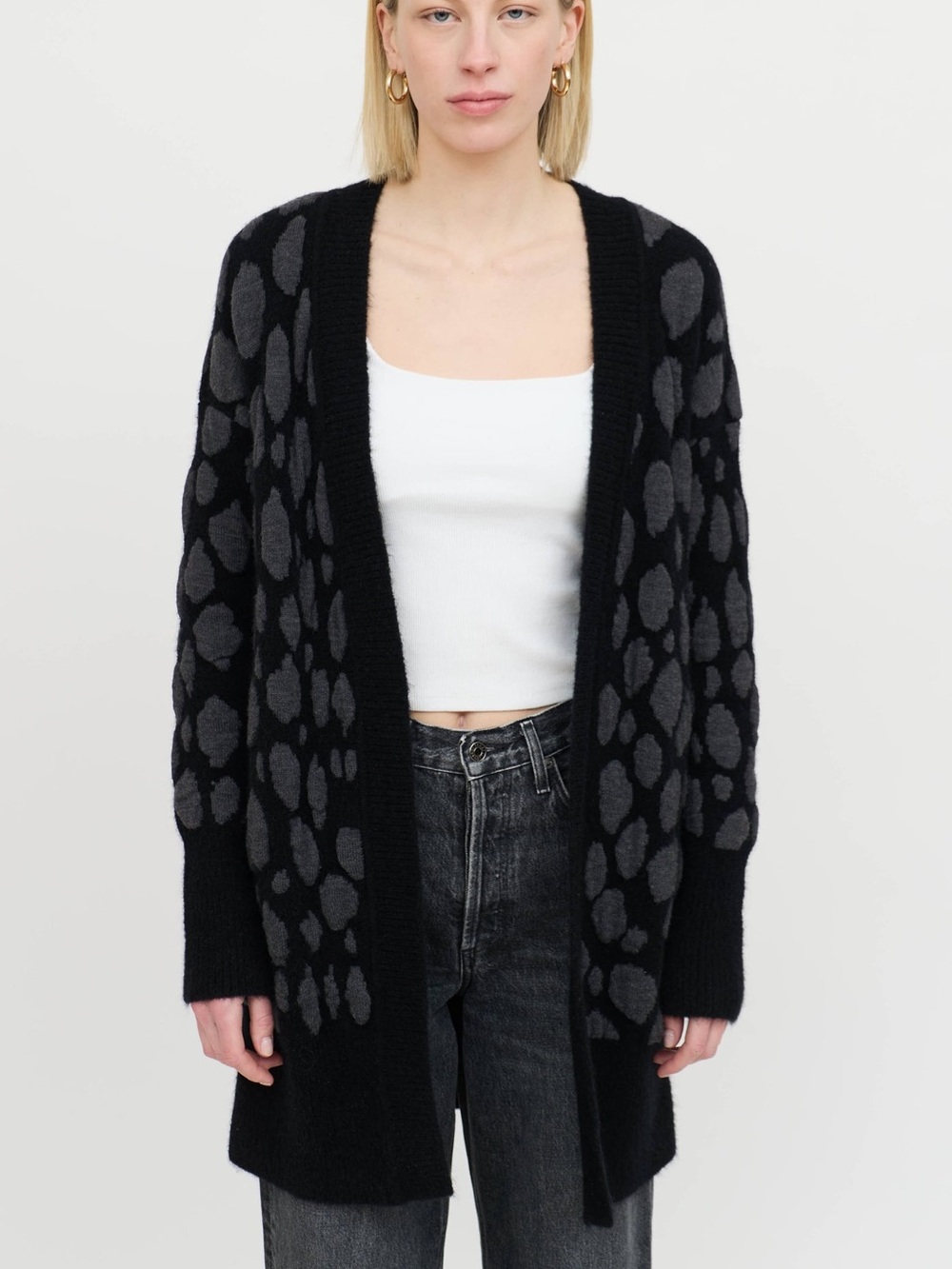 Akris Punto Wool Mohair Blend Spotted Animal Cardigan Sweater US Size 12